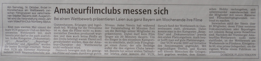 VCN beim Städtewettbewerb der Amateufilmclubs